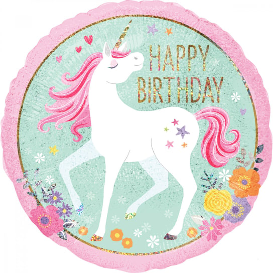 Balon foliowy, Magical Unicorn Happy Birthday, 46 cm Amscan