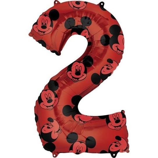 Balon foliowy, Myszka Mickey, cyfra 2, czerwony, 1 sztuka Amscan