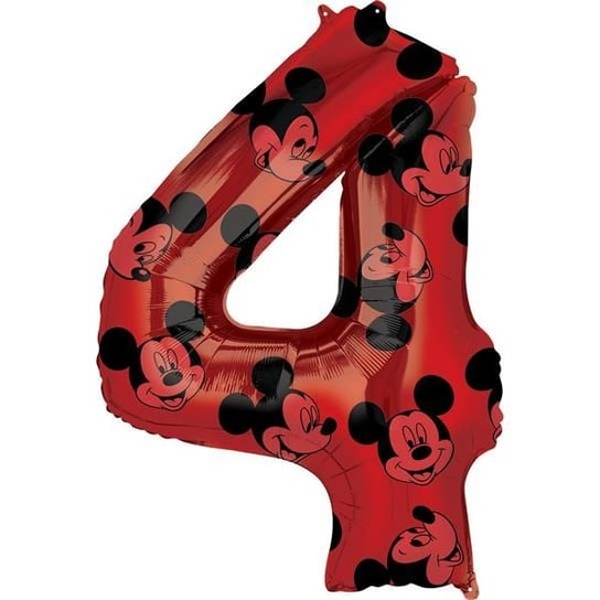 Balon foliowy, Myszka Mickey, cyfra 4, czerwony, 1 sztuka Amscan