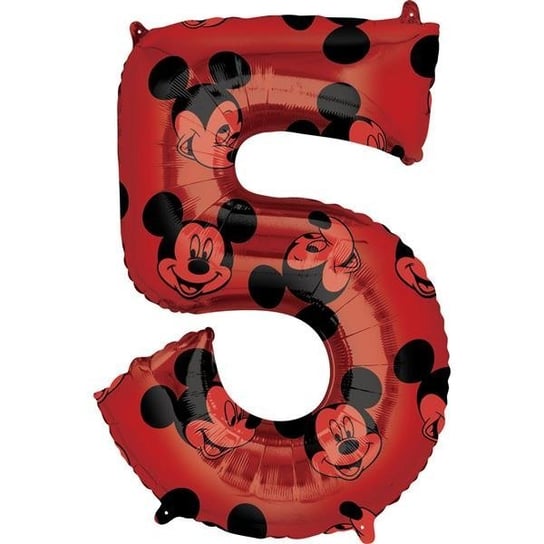 Balon foliowy, Myszka Mickey, cyfra 5, czerwony, 1 sztuka Amscan