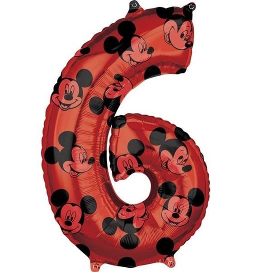Balon foliowy, Myszka Mickey, cyfra 6, czerwony, 1 sztuka Amscan