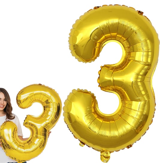 Balon Foliowy Na Urodziny Imprezy Cyfra Trójka Trzy 3 Złoty Duży Xxl 100Cm Inna marka