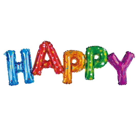 Balon foliowy, Napis HAPPY, kolorowy, 92 cm GoDan