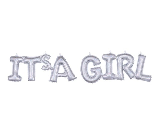 Balon foliowy Napis "IT'S A GIRL", srebrny holograficzny, zapakowany Amscan
