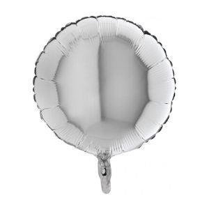 Balon foliowy, okrągły, srebrny, 46 cm, Grabo  Srebrny GRABO