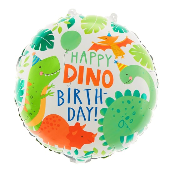 Balon foliowy okrągły urodzinowy biały Happy DINObirthday Dinozaury 45 cm ABC