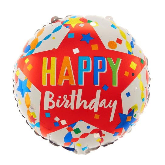 Balon foliowy okrągły urodzinowy gwiazda Happy Brithday kolorowy 45cm ABC