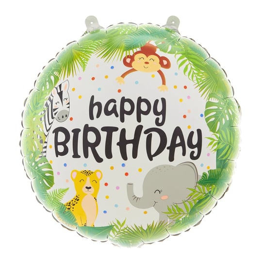 Balon foliowy okrągły urodzinowy Happy Birthday Zwierzątka Safari 45cm ABC