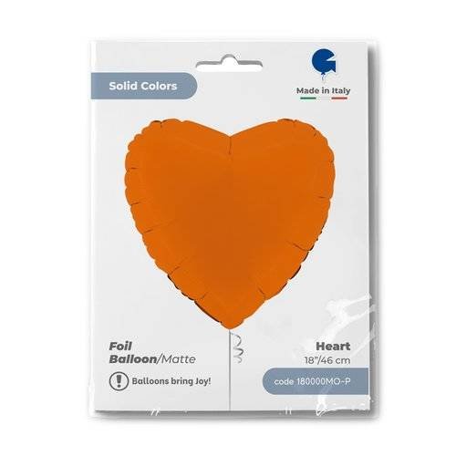 Balon Foliowy - Pomarańczowe Matowe Serce 46 cm, Grabo GRABO