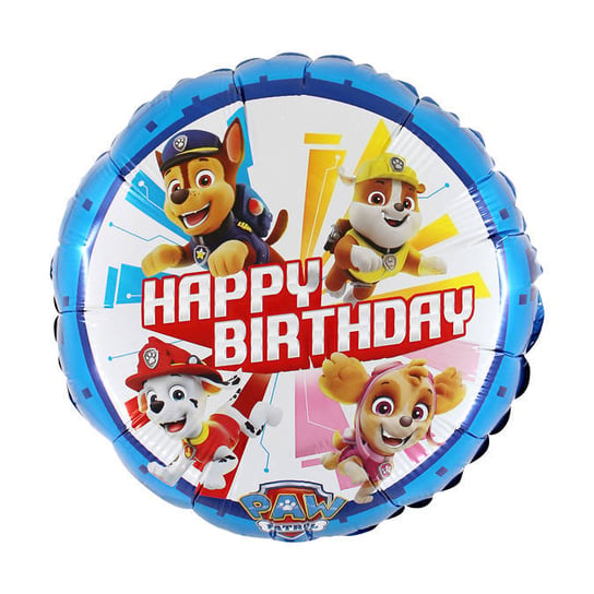 Balon foliowy Psi Patrol okrągły niebieski, Happy Birthday 46 cm GRABO