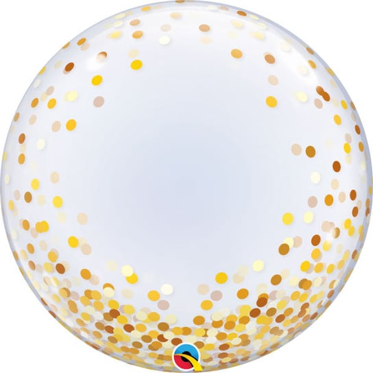 Balon foliowy QL Deco bubble Złote konfetti, grochy, 24" Qualatex