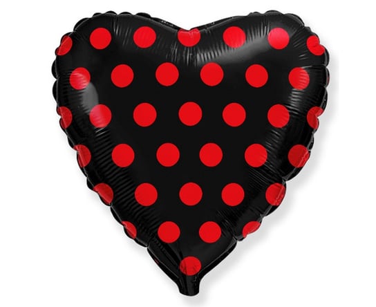 Balon foliowy, serce, 18", czarny w czerwone groszki Flexmetal Balloons