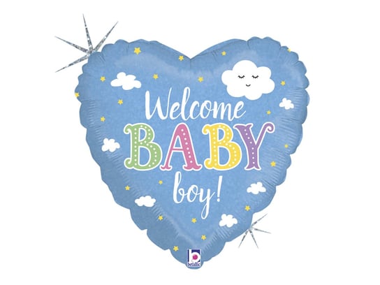 Balon foliowy Serce Welcome Baby Boy niebieski - 46 cm - 1 szt. Grabo Balloons