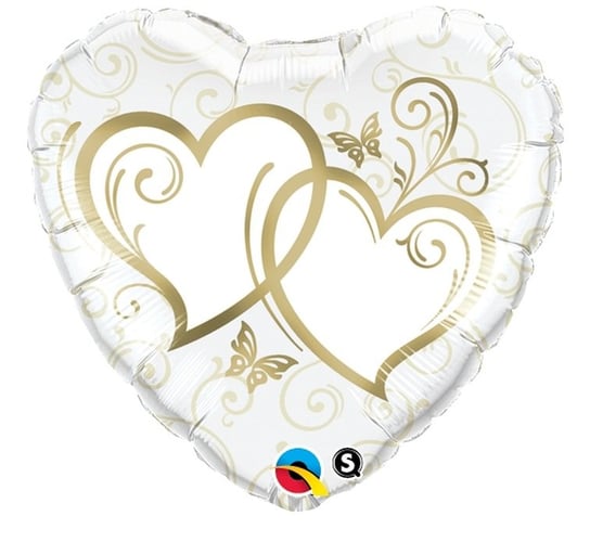 Balon foliowy, splecione serca, 18", złoty Qualatex