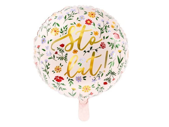 Balon foliowy Sto Lat!, kwiaty, biały 35 cm PartyDeco