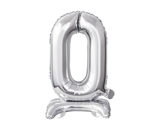 Balon foliowy stojący, B&C cyfra 0, srebrny, 38 cm GoDan