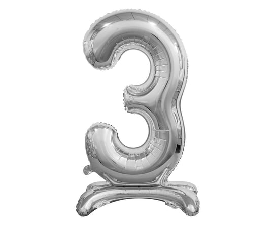 Balon foliowy stojący, B&C cyfra 3, srebrny, 74 cm GoDan
