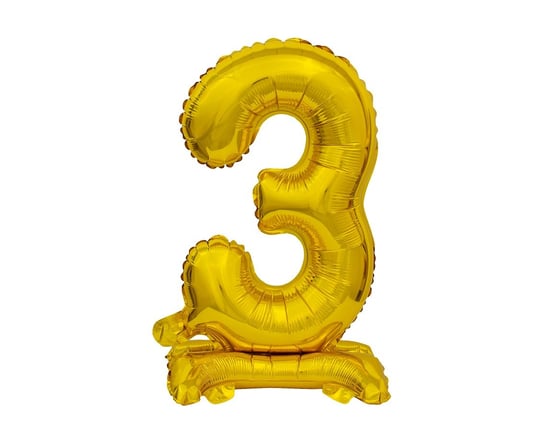 Balon foliowy stojący, B&C cyfra 3, złoty, 38 cm GoDan
