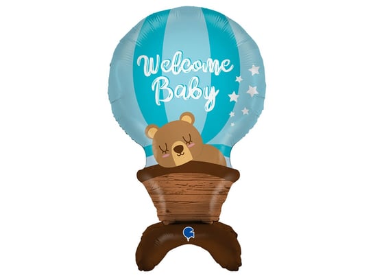 Balon foliowy stojący Welcome Baby niebieski - 97 cm - 1 szt. Grabo Balloons