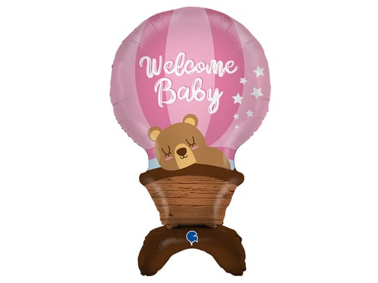 Balon foliowy stojący Welcome Baby różowy - 97 cm - 1 szt. Grabo Balloons