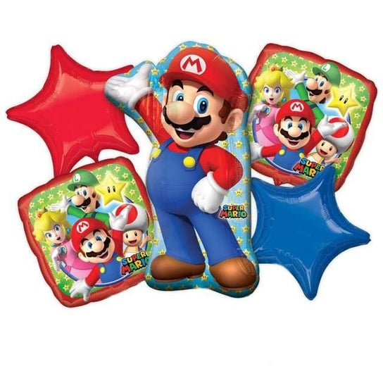 Balon foliowy, Super Mario, 5 sztuk Amscan