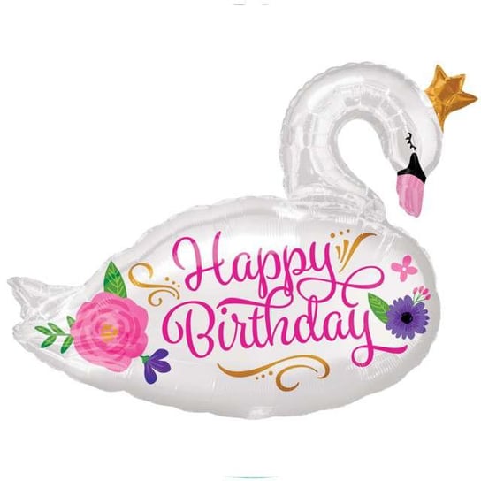 Balon foliowy, Swan - Happy Birthday, 74 cm Amscan