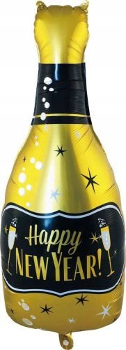 Balon Foliowy Szampan Złoto Czarny Happy New Year Nowy Rok Sylwester PartyDeco