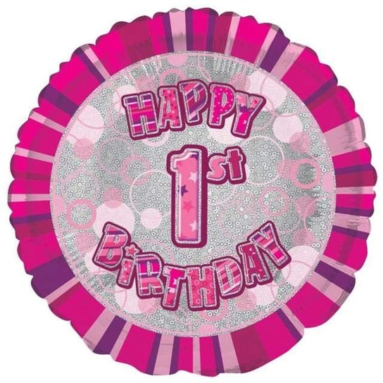 Balon foliowy, Urodziny 1, różowy, 18" Unique