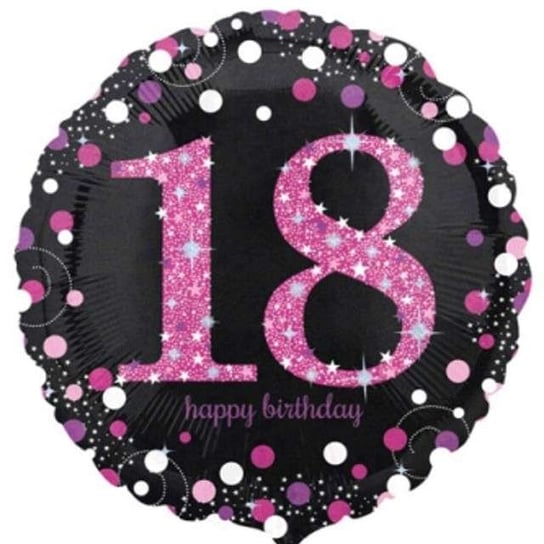 Balon foliowy, Urodziny 18, czarno-różowy, 18" Amscan