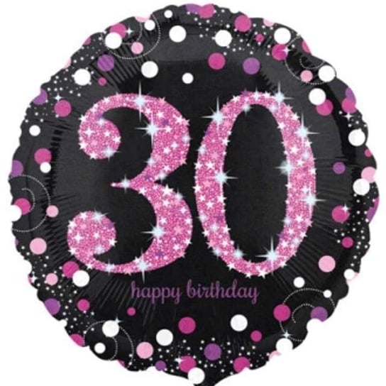Balon foliowy, Urodziny 30, czarno-różowy, 18" Amscan