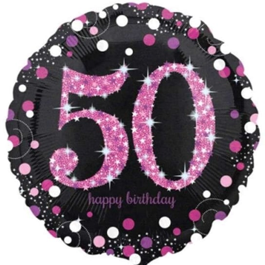 Balon foliowy, Urodziny 50, czarno-różowy, 18" Amscan
