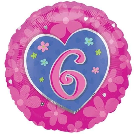 Balon foliowy, Urodziny 6, różowy, 18" Amscan