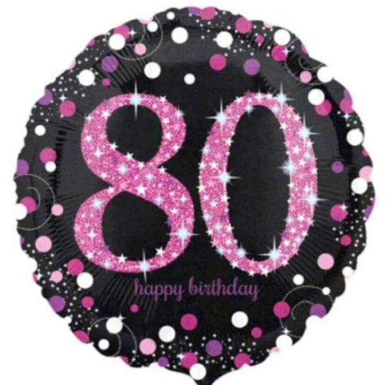 Balon foliowy, Urodziny 80, czarno-różowy, 18" Amscan
