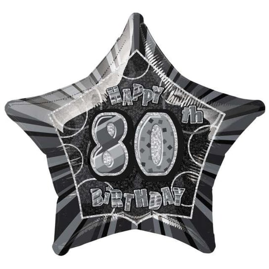 Balon foliowy, Urodziny 80, gwiazda, czarny, 50 cm Unique