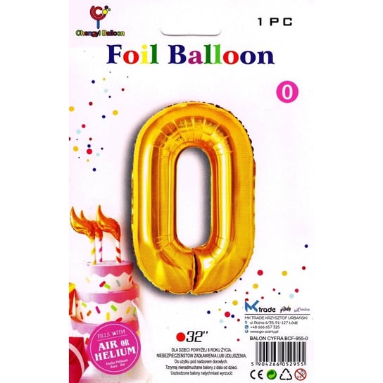 Balon foliowy złoty cyfra 0, wys.81 cm MK Trade