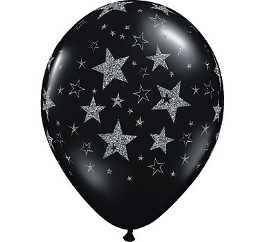 Balon, Gwiazdy, 11", czarny, 25 sztuk Qualatex