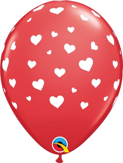 Balon lateksowy czerwony w białe serca 6szt Qualatex