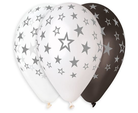 Balon Premium, Gwiazdy, 13", srebrny, 6 sztuk Gemar