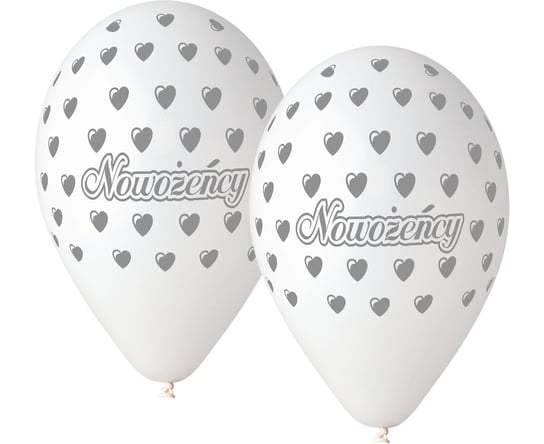Balon Premium, Nowożeńcy, biały, 12", 5 sztuk Gemar