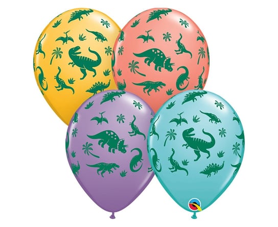 Balon QL 11" z nadr. "Dinosaurs", pastel mix / 25 szt. Qualatex