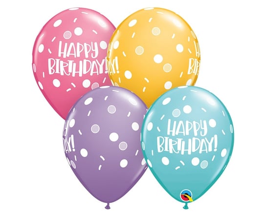 Balon QL 11" z nadr. "Happy Birthday - Dots & Sprinkles", pastel mix / 25 szt. Qualatex