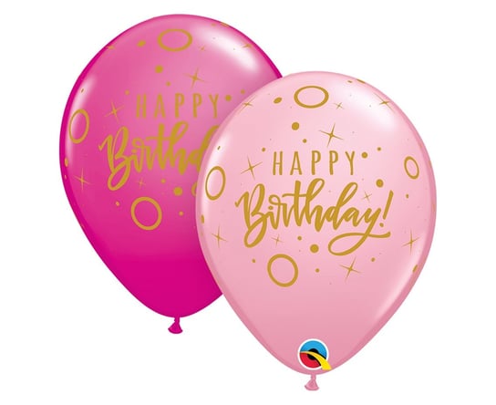 Balon QL 11" z nadr. "Happy Birthday - Dots & Sprinkles", pastel różowy i magenta / 25 szt. Qualatex