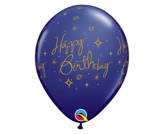 Balon QL 11" z nadr. "Happy Birthday - Elegant Sparkles & Swirls", pastel granatowy / 25 szt. Qualatex