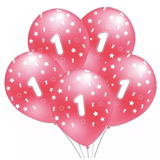 Balon z nadrukiem "1" różowy B149 5szt Inny producent
