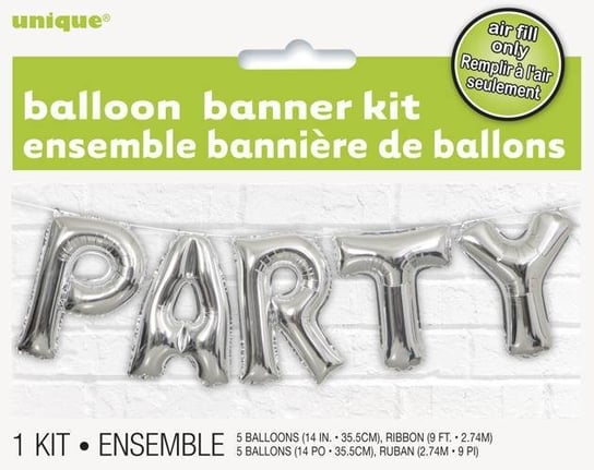 Balonowy baner Party srebrny - 2,74 m - 1 kpl Unique