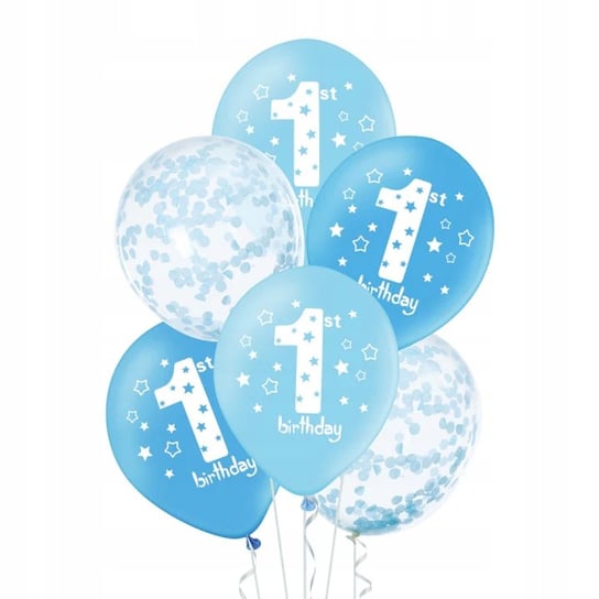 Balony 1 birthday niebieskie mix 12cali 6szt Inna marka