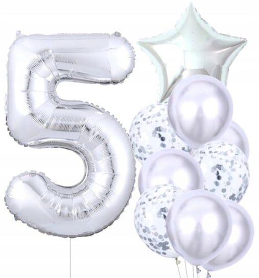 Balony 10Szt Na Piąte Urodziny Srebrne Konfetti Edibazzar