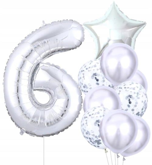 Balony 10Szt Na Szóste Urodziny Srebrne Konfetti Edibazzar