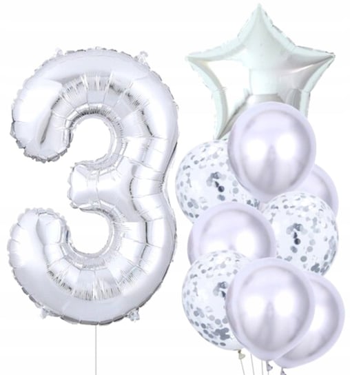 Balony 10Szt Na Trzecie Urodziny Srebrne Konfetti Edibazzar