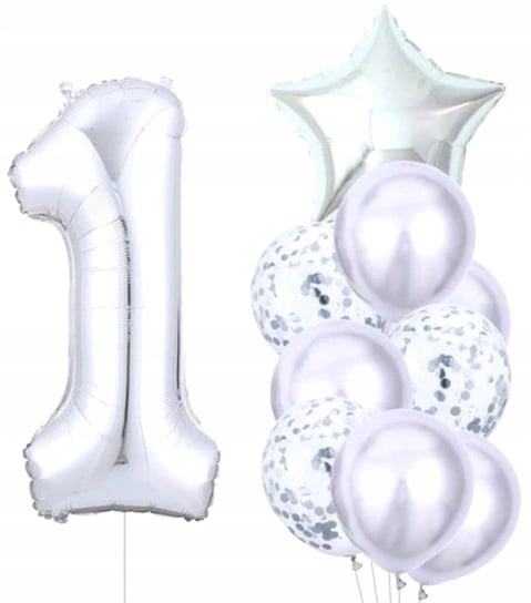 Balony 10Szt Na Urodziny Roczek Srebrne Konfetti Edibazzar